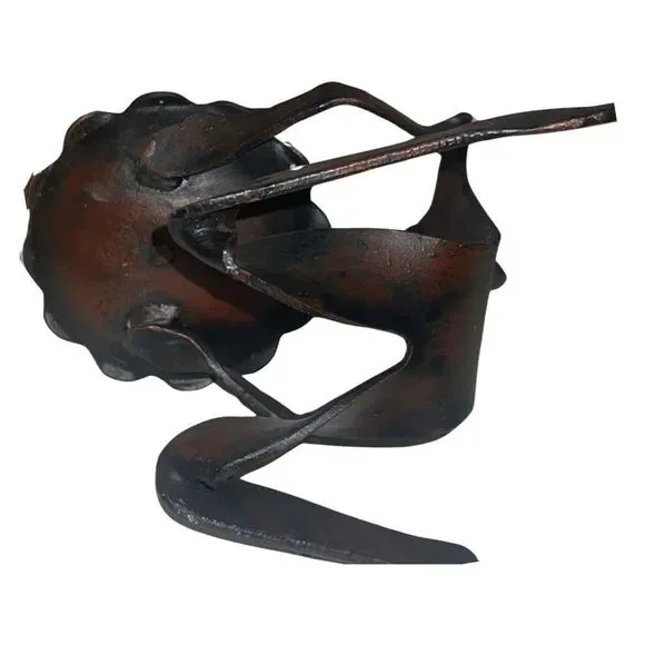 Brutalist Cast Iron Metal Person Sculpted Shaped Candle Holder Display Vtg